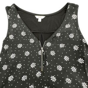 Candies Floral Sleeveless Blouse Womens L Black Zip V-Neck Excellent Daisy Print
